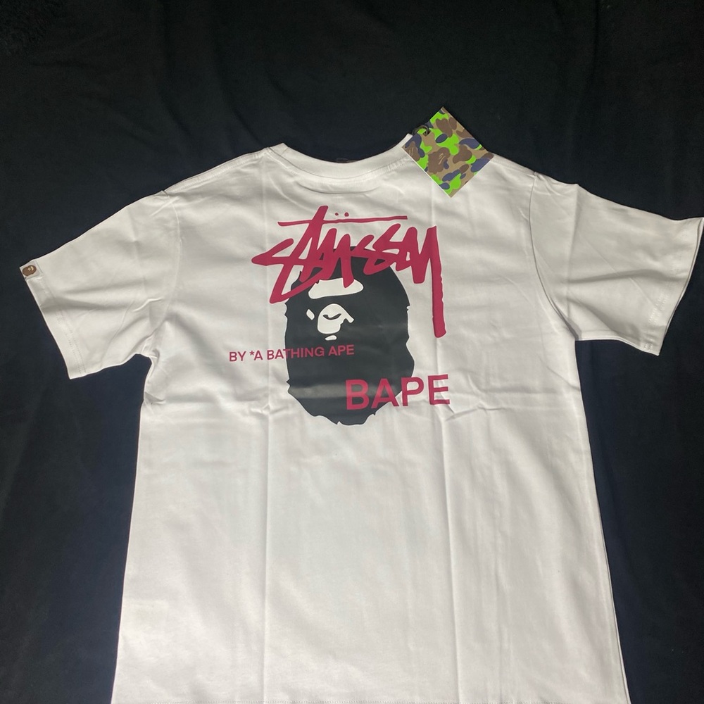 Bape White and Red Graphic T-Shirt